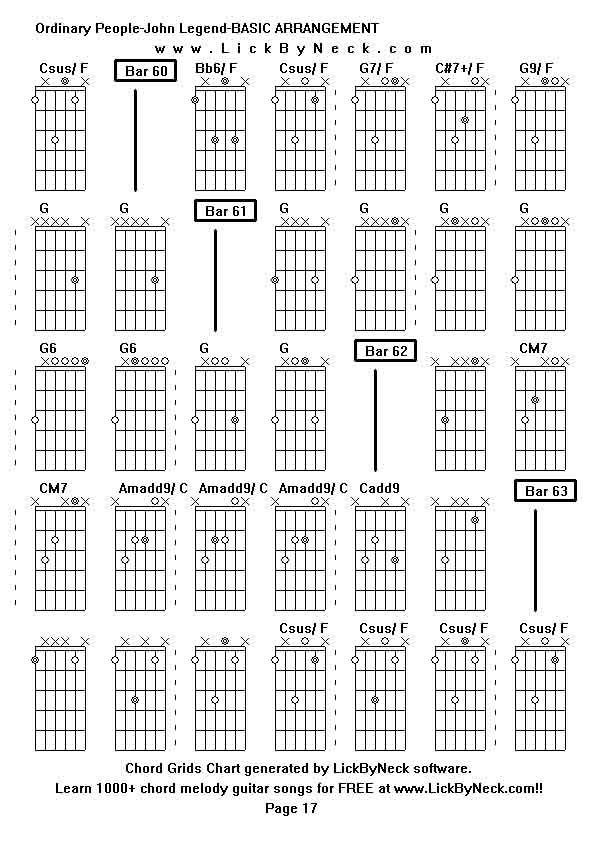 Chord Grids Chart of chord melody fingerstyle guitar song-Ordinary People-John Legend-BASIC ARRANGEMENT,generated by LickByNeck software.